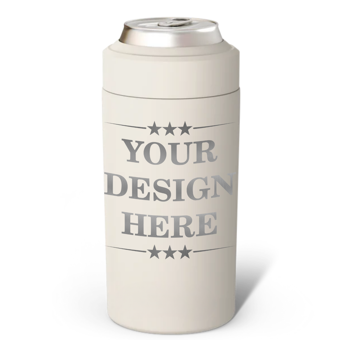 cream can cooler with 'Your Design Here' text on a white background