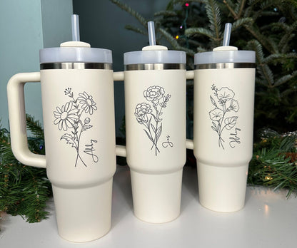 Personalized Stanley with birth month flower