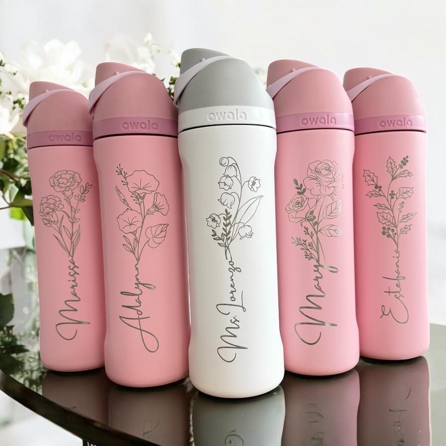 Birth flower Owala bottle detail