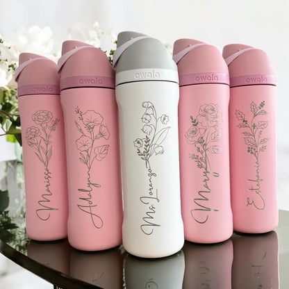 Birth flower Owala bottle detail
