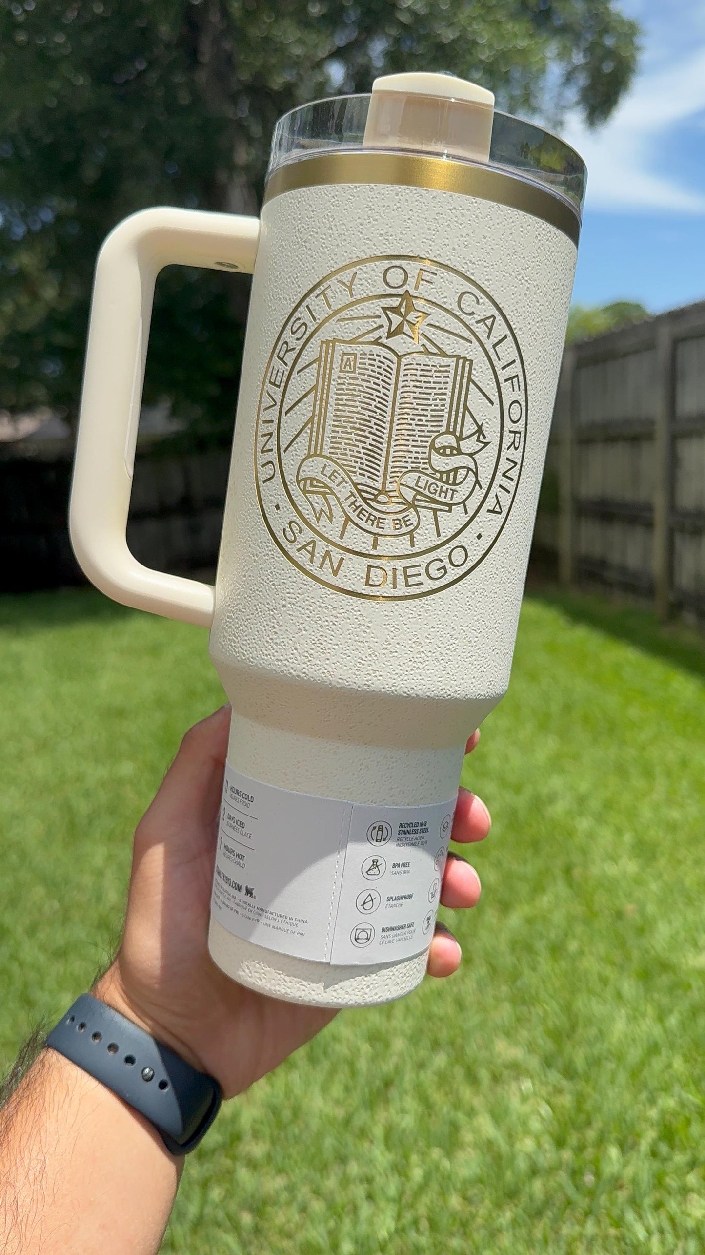 Engraved Stanley Quencher with a company logo