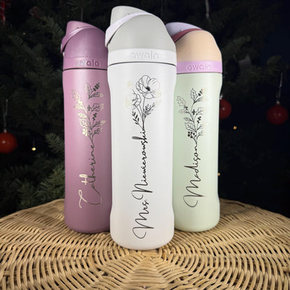 Personalized Owala FreeSip with birth flower design and name