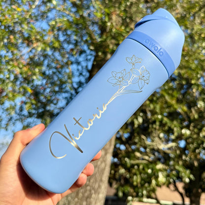 Birth flower Owala FreeSip with custom name engraving
