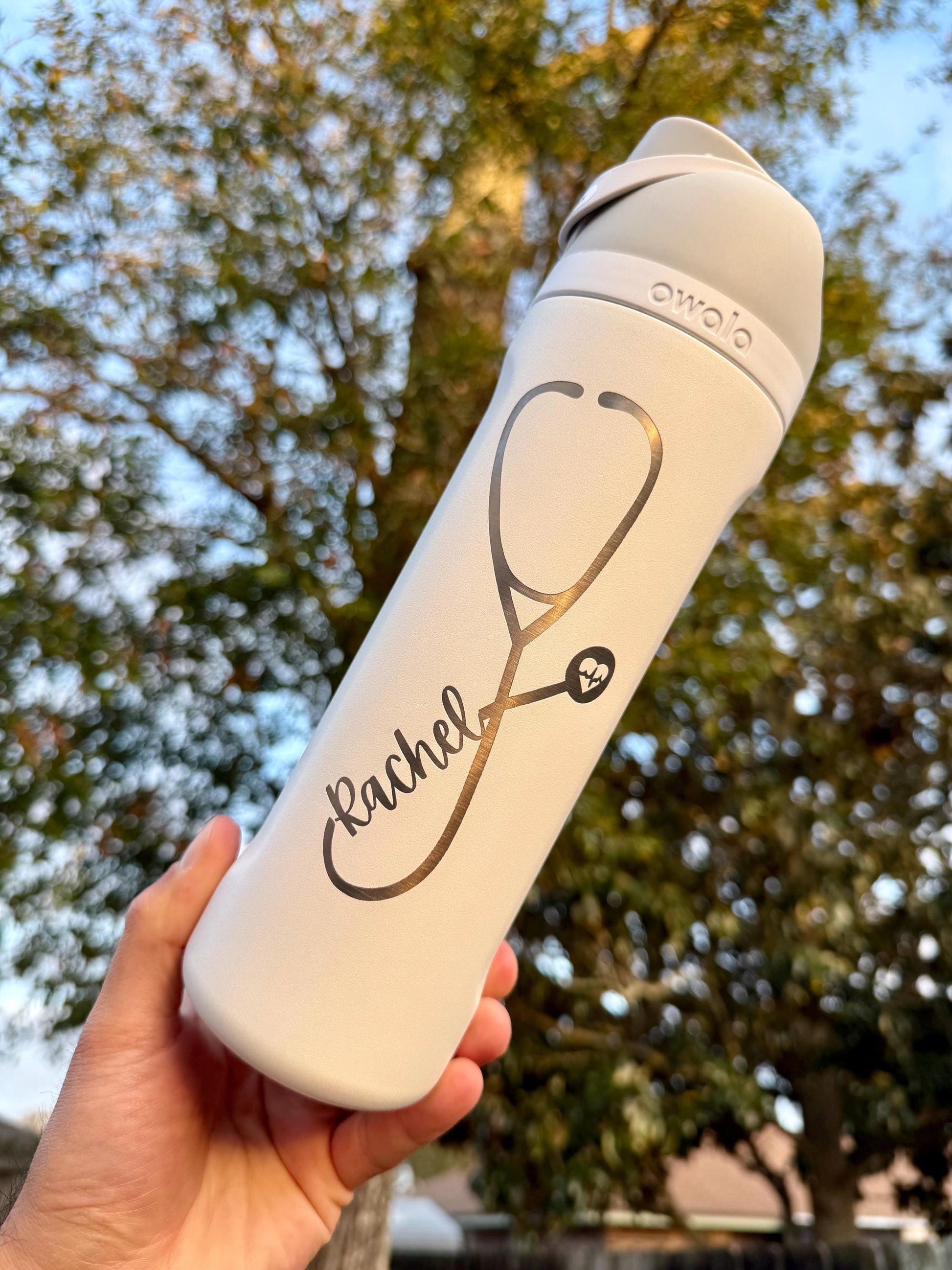 Personalized RN Owala FreeSip with heartbeat design and name