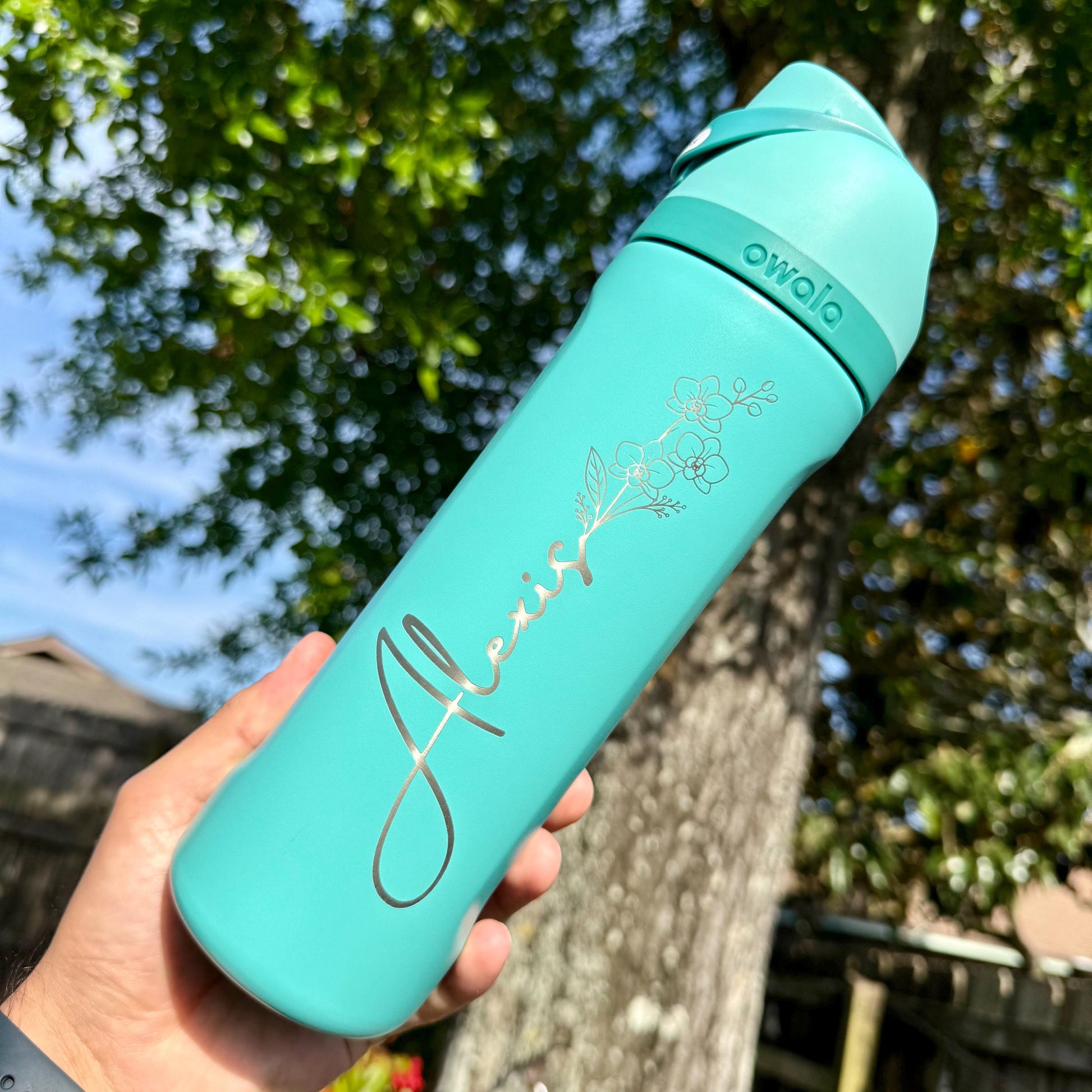 Custom engraved birth flower Owala bottle
