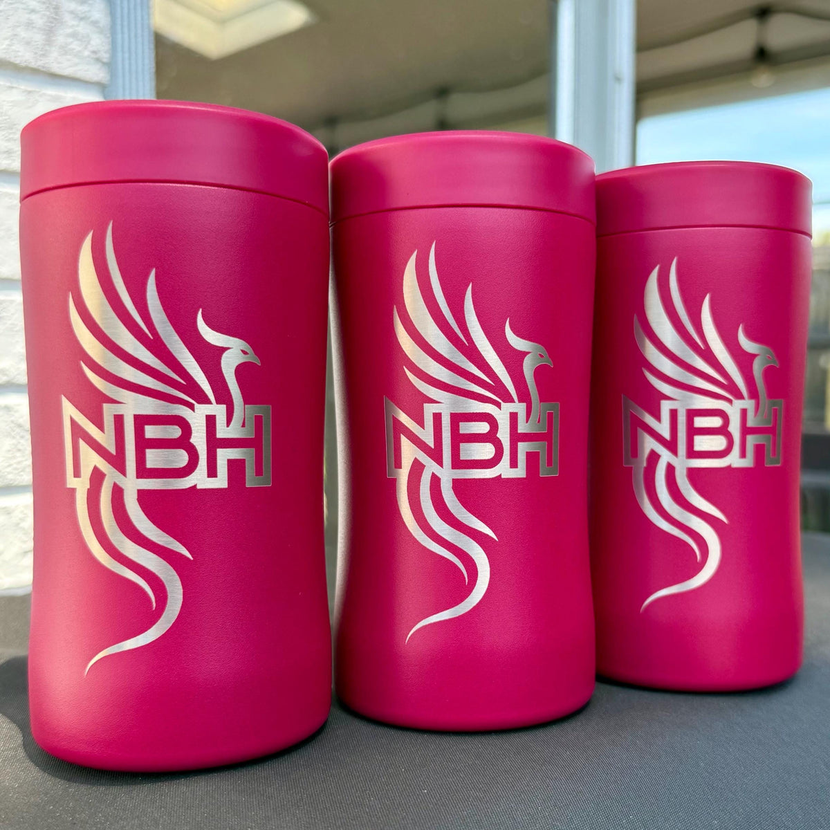 Engraved 3-in-1 can coolers, each with a different name