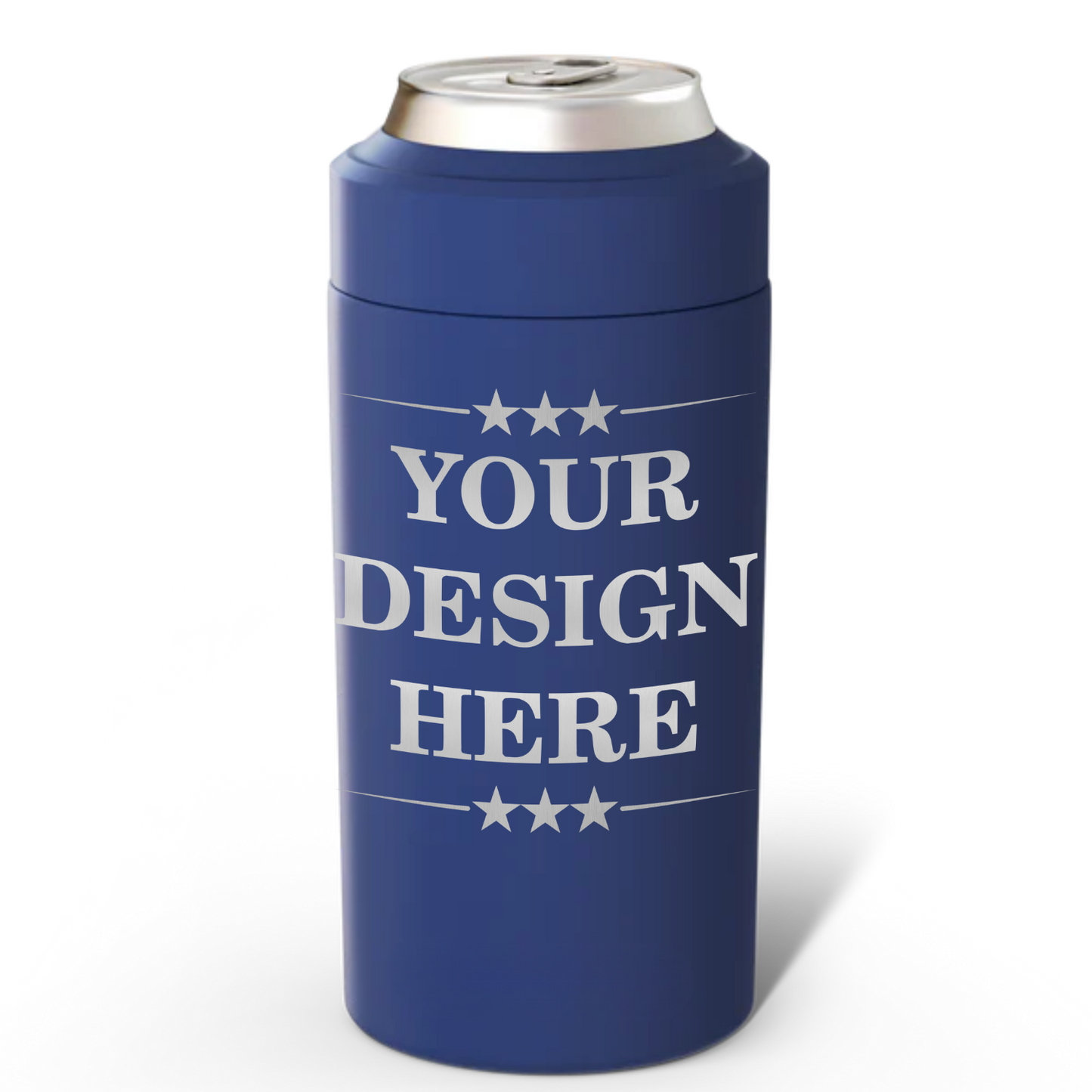 NAVY can cooler with 'Your Design Here' text on a white background