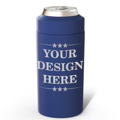 NAVY can cooler with 'Your Design Here' text on a white background