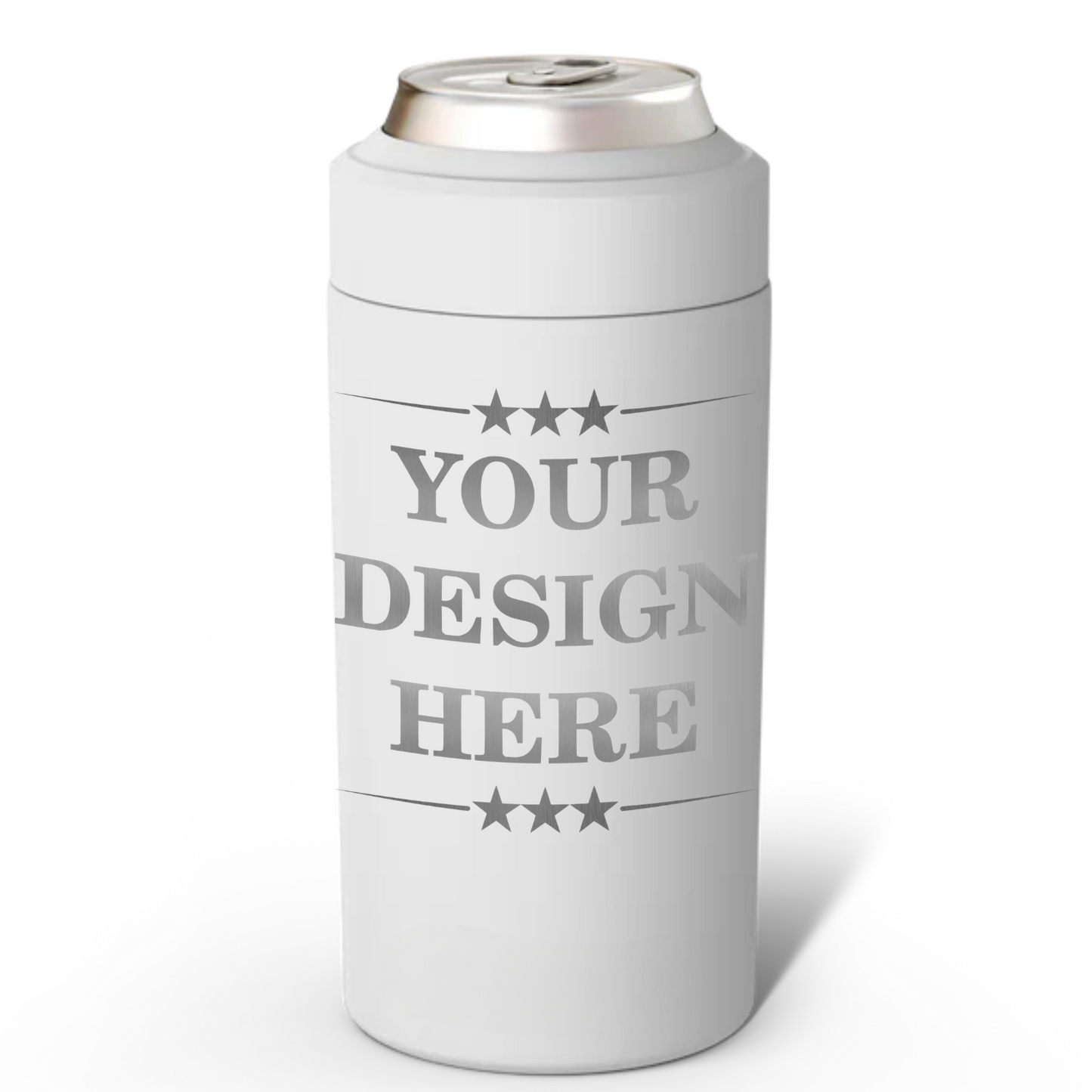 White can cooler with 'Your Design Here' text on a white background