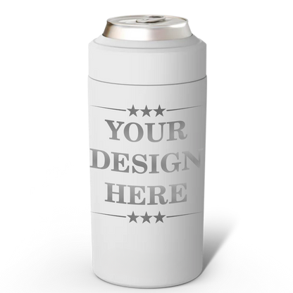 White can cooler with 'Your Design Here' text on a white background